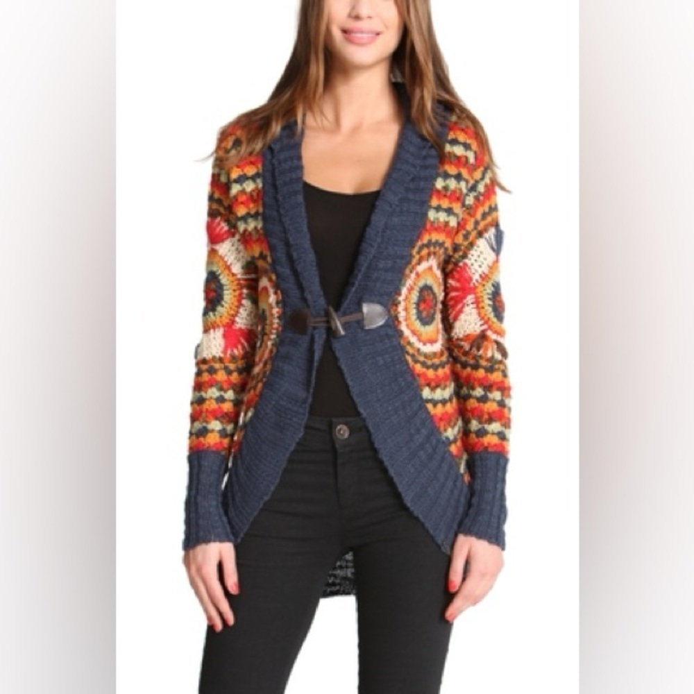 Desigual colorful crochet knit cardigan Sweater 35240